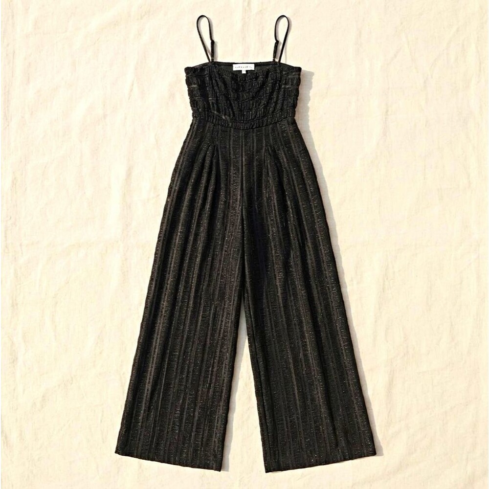 Endless Rose Women's XS Black Striped Wide-Leg Sleeveless Jumpsuit